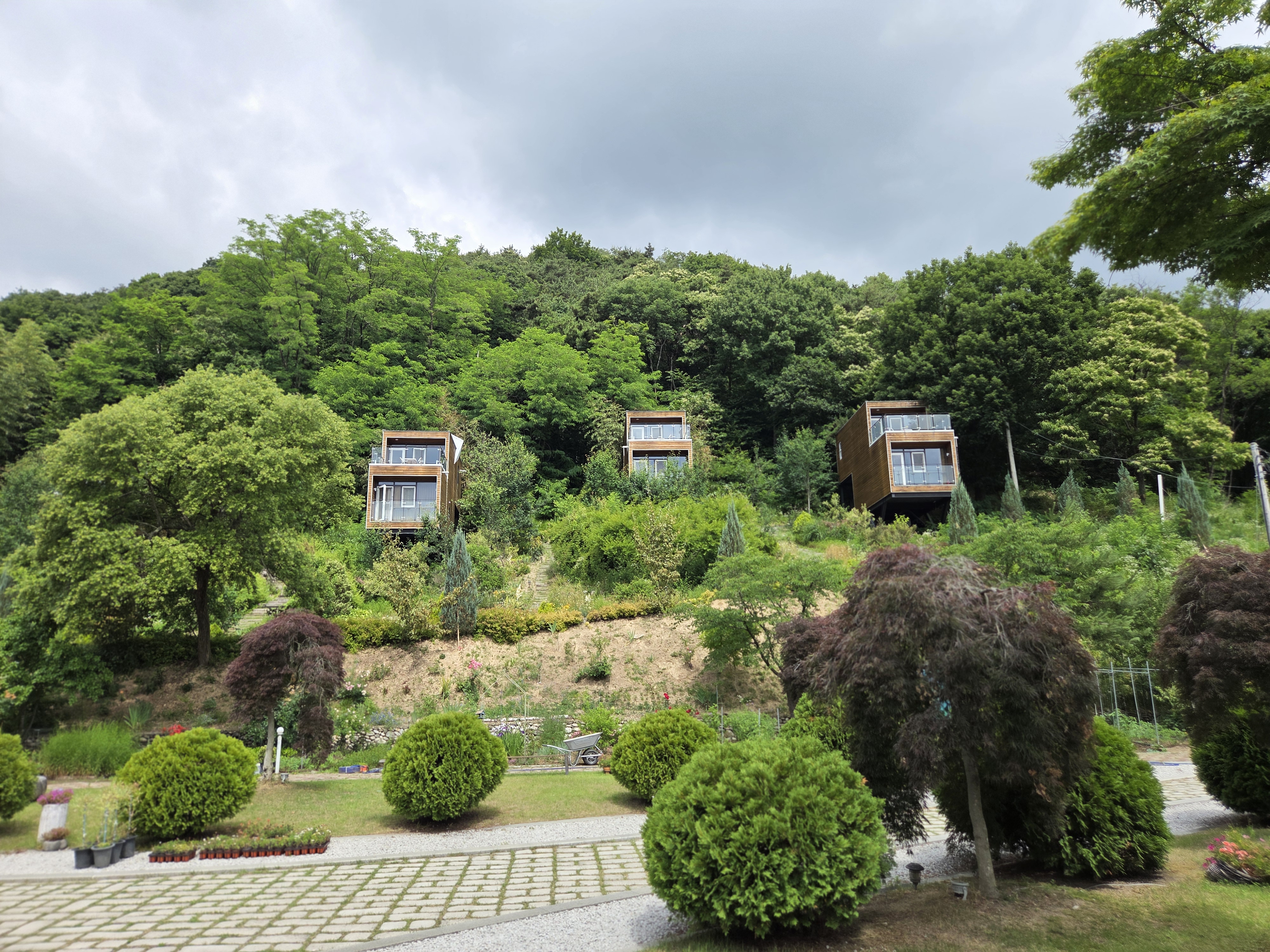 이수미 팜베리 숲속민박 정원과 숙박동 전경